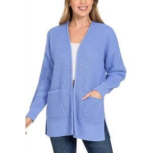 NEW VANILLA MONKEY low gauge waffle open cardigan sweater in cornflower blue